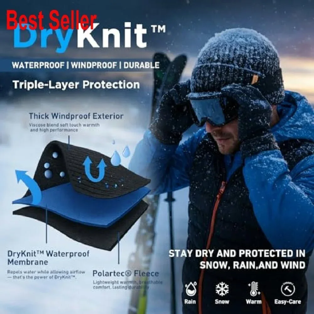 Waterproof Fleece Lined Beanie Winter Warm Skull Cap Unisex Thermal